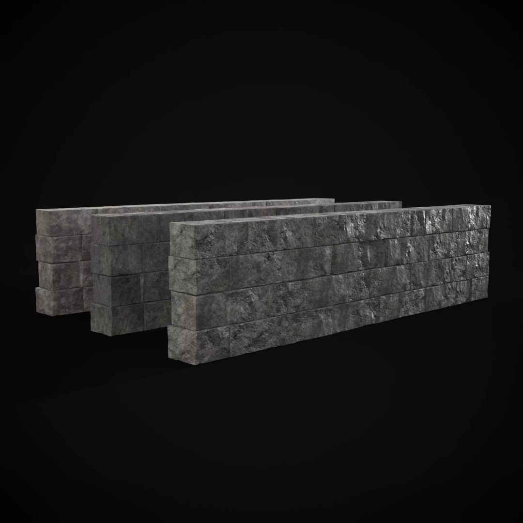 Medieval Cut Brick Wall 3D Model – Low Poly Game Asset, FBX, PBR Textures - View 2
