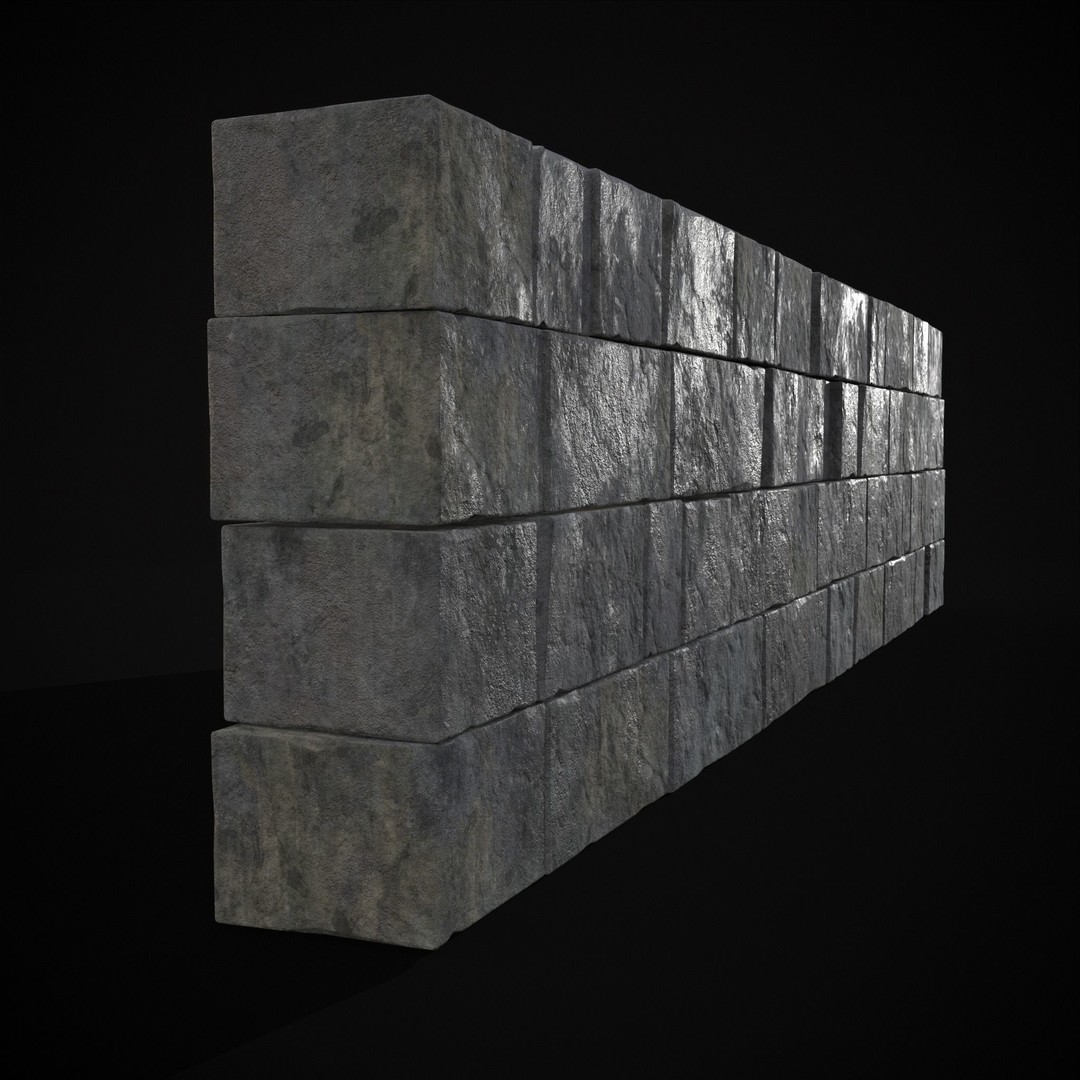 Medieval Cut Brick Wall 3D Model – Low Poly Game Asset, FBX, PBR Textures - View 22