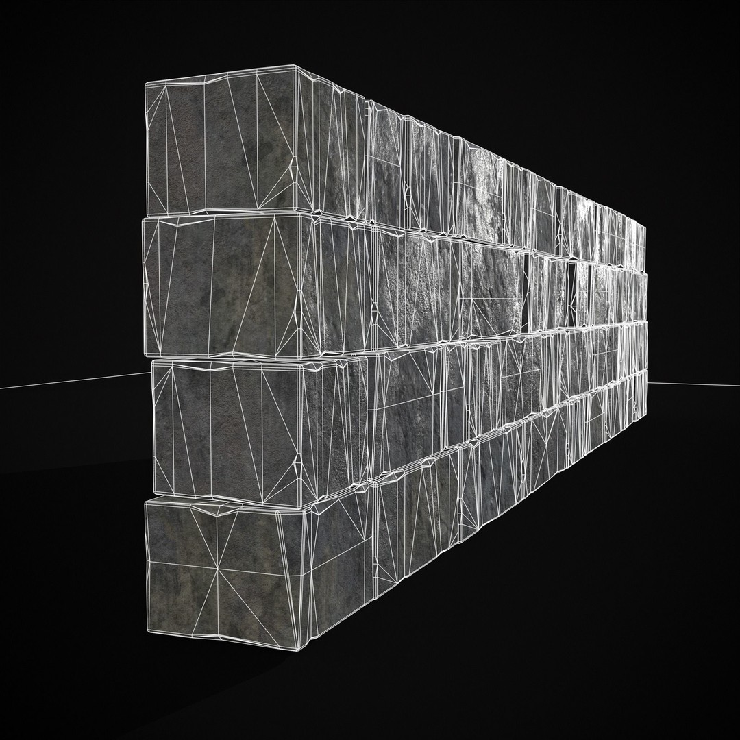 Medieval Cut Brick Wall 3D Model – Low Poly Game Asset, FBX, PBR Textures - View 23