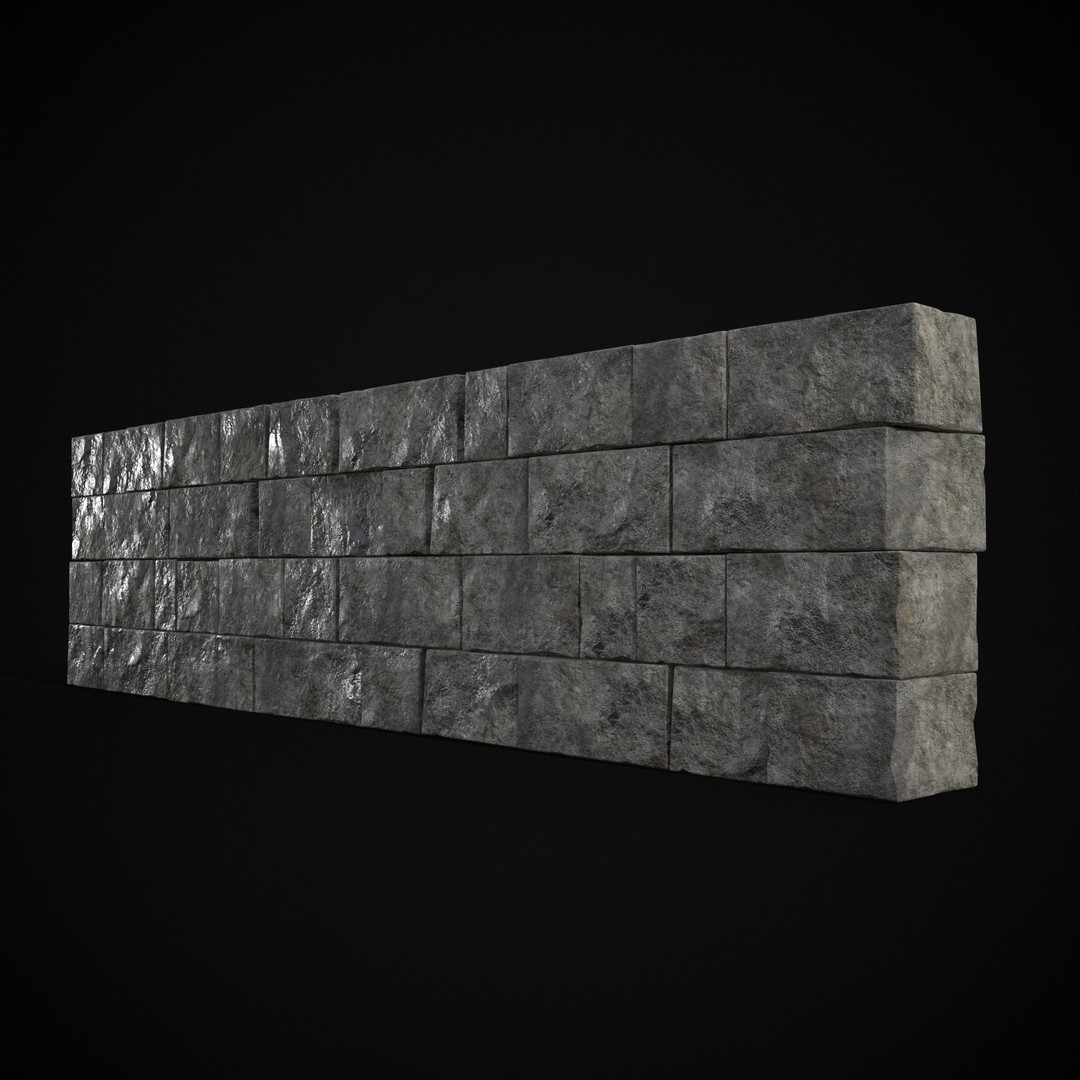Medieval Cut Brick Wall 3D Model – Low Poly Game Asset, FBX, PBR Textures - View 24