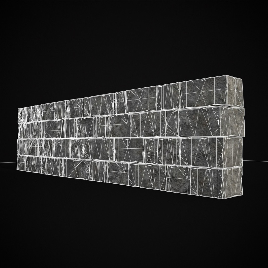 Medieval Cut Brick Wall 3D Model – Low Poly Game Asset, FBX, PBR Textures - View 25