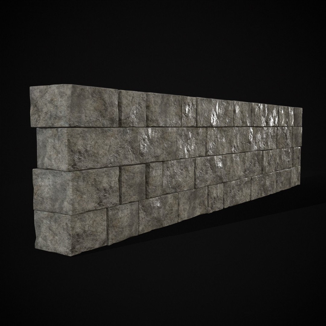 Medieval Cut Brick Wall 3D Model – Low Poly Game Asset, FBX, PBR Textures - View 26