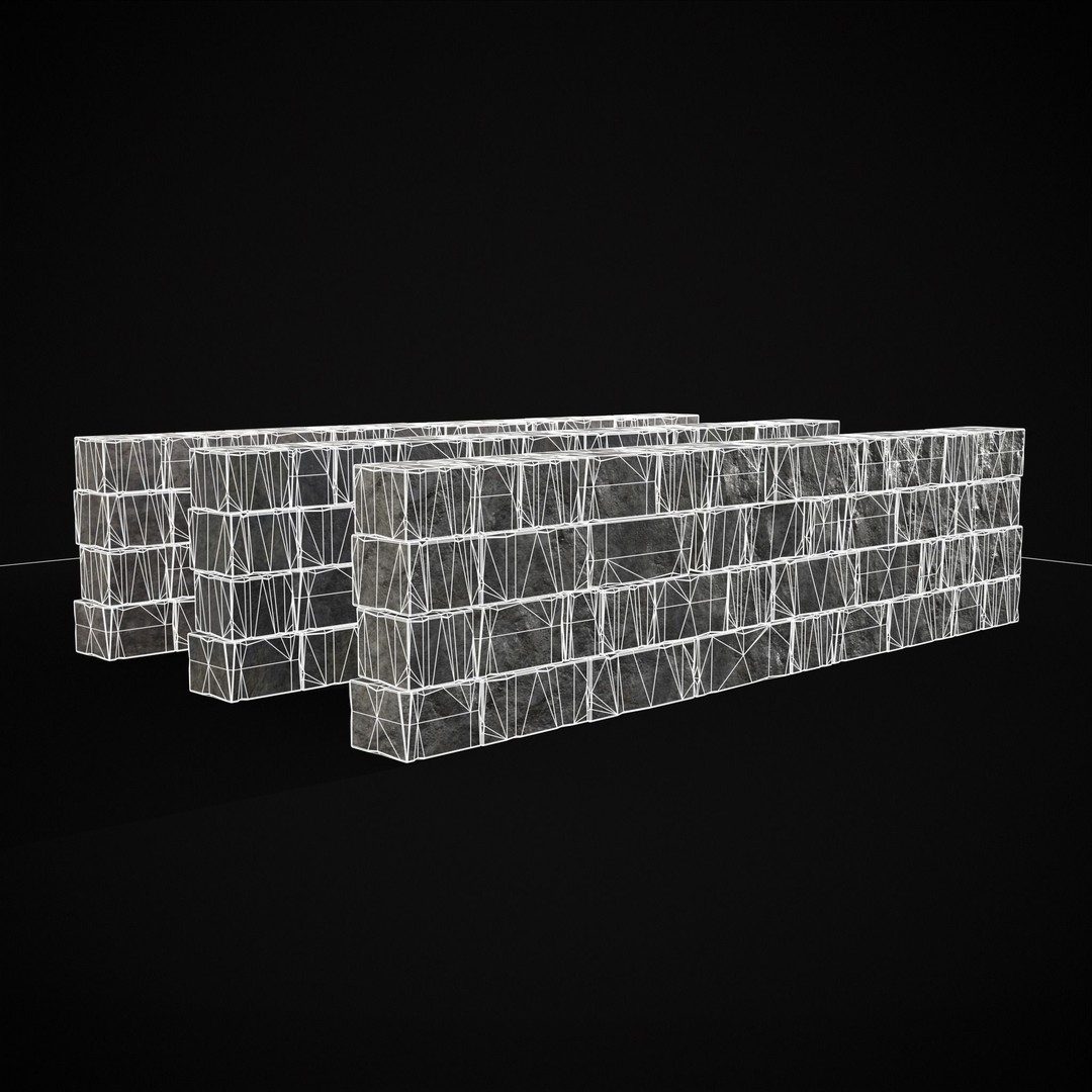Medieval Cut Brick Wall 3D Model – Low Poly Game Asset, FBX, PBR Textures - View 3
