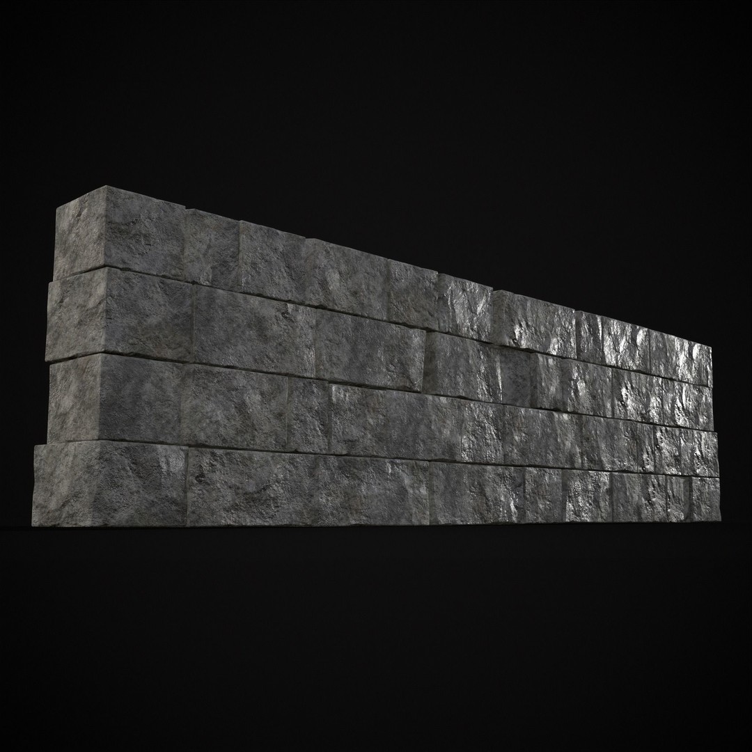Medieval Cut Brick Wall 3D Model – Low Poly Game Asset, FBX, PBR Textures - View 32