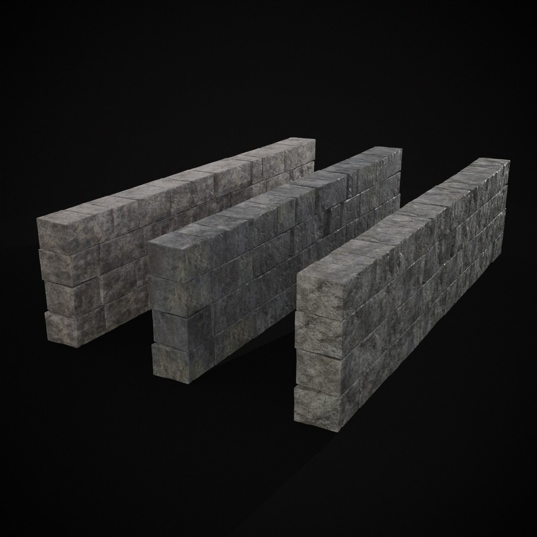 Medieval Cut Brick Wall 3D Model – Low Poly Game Asset, FBX, PBR Textures - View 34