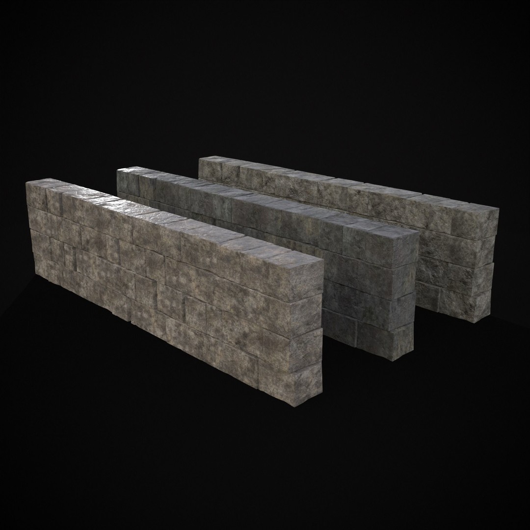 Medieval Cut Brick Wall 3D Model – Low Poly Game Asset, FBX, PBR Textures - View 4