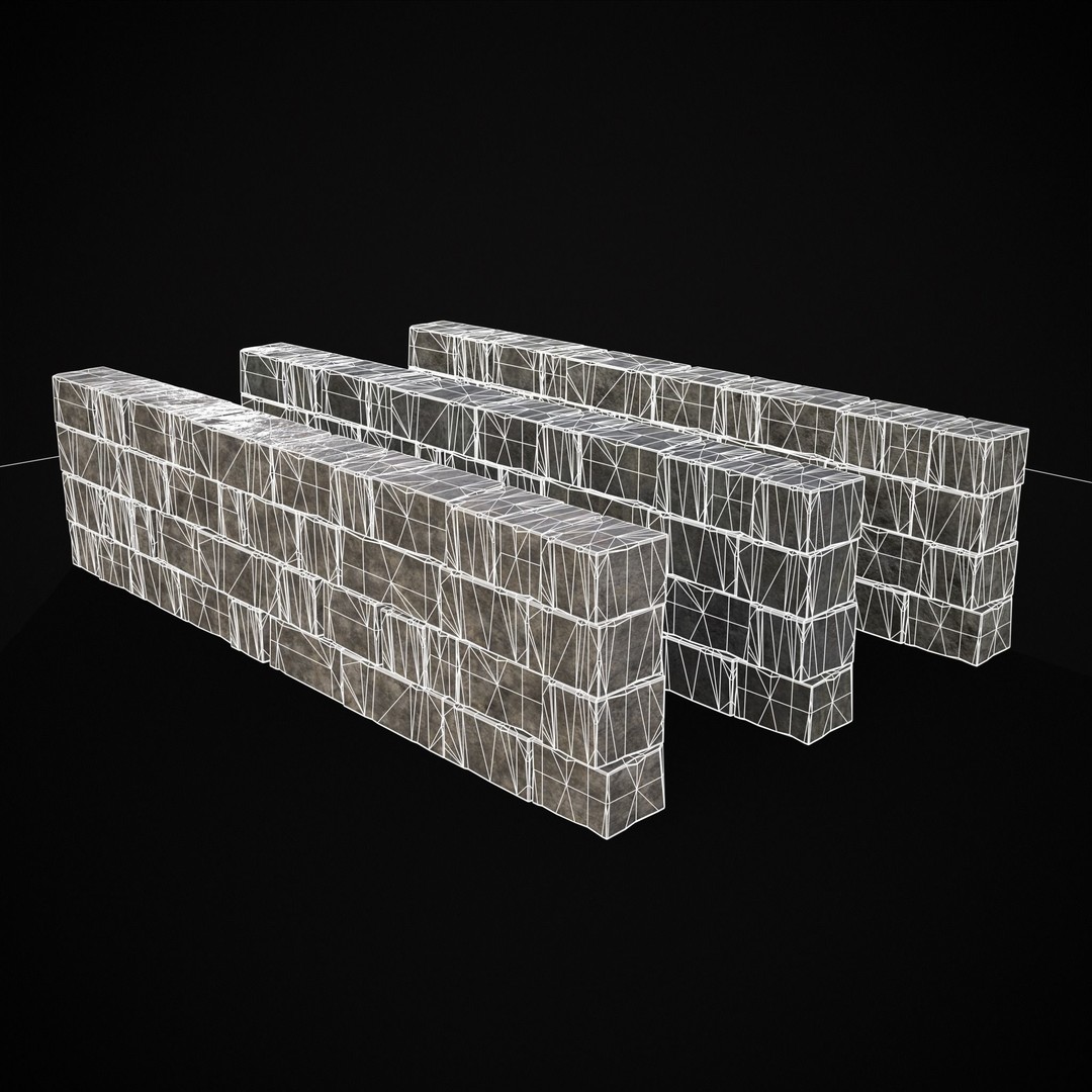 Medieval Cut Brick Wall 3D Model – Low Poly Game Asset, FBX, PBR Textures - View 5
