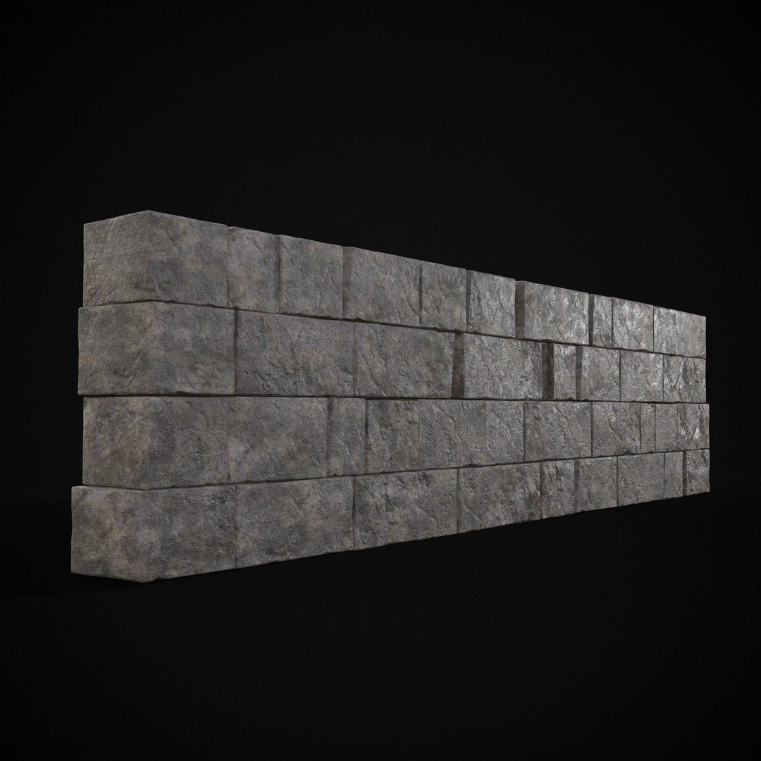 Medieval Cut Brick Wall 3D Model – Low Poly Game Asset, FBX, PBR Textures - View 8