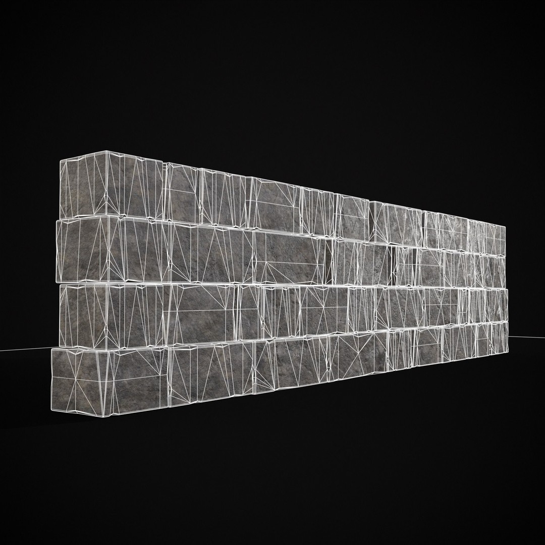 Medieval Cut Brick Wall 3D Model – Low Poly Game Asset, FBX, PBR Textures - View 9