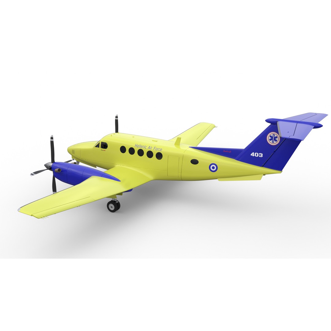 Beechcraft Hellenic Air Force 3D Model – Game-Ready Twin-Turboprop, Blender - View 4