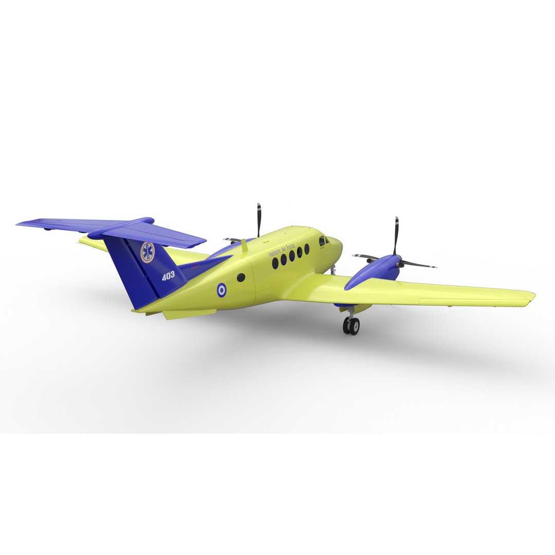 Beechcraft Hellenic Air Force 3D Model – Game-Ready Twin-Turboprop, Blender - View 7