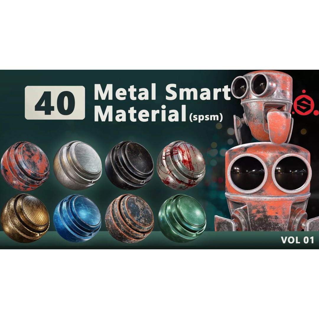 40 Metal Smart Material Textures 3D Model – PBR Customizable Assets - View 2