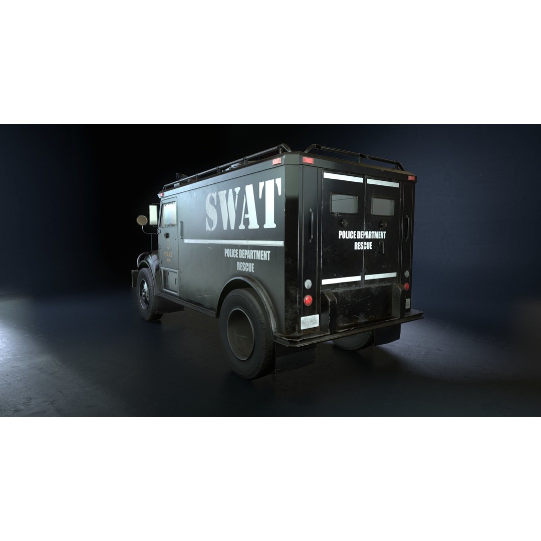 SWAT Van 3D Model – Low Poly Game Ready Asset with PBR Textures - View 7