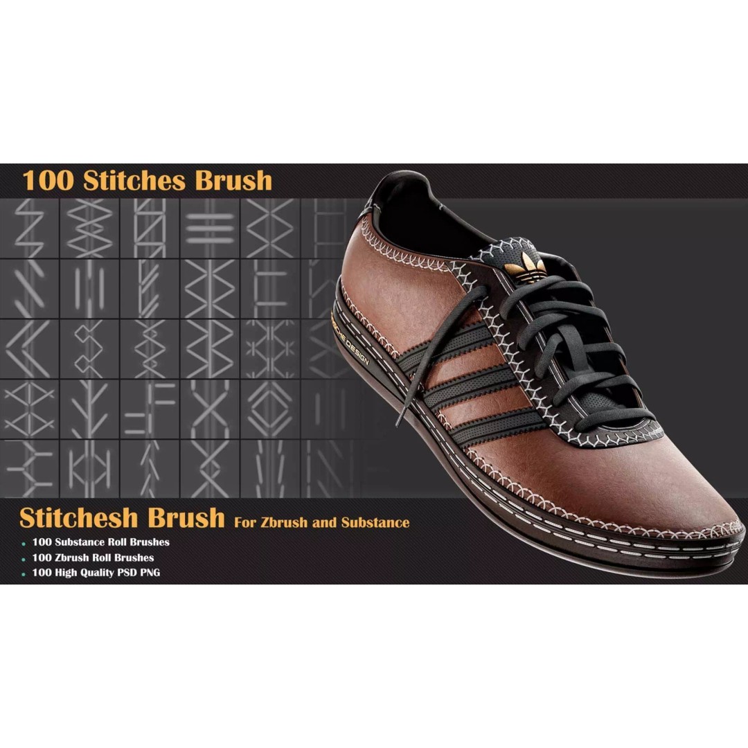 100 Stitches Brush 3D Model – ZBrush & Substance Painter, Alpha Formats - View 2