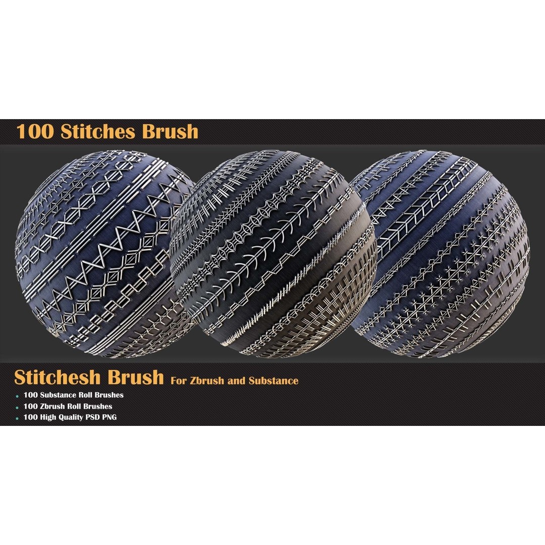 100 Stitches Brush 3D Model – ZBrush & Substance Painter, Alpha Formats - View 3