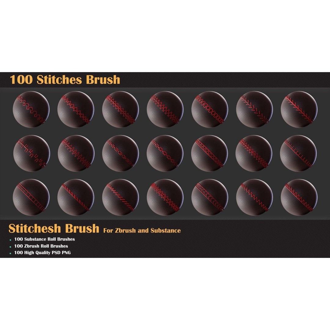 100 Stitches Brush 3D Model – ZBrush & Substance Painter, Alpha Formats - View 5