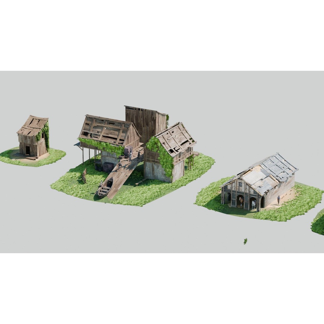 Shanty Town 3D Model – Low Poly Environment with PBR Textures - View 11