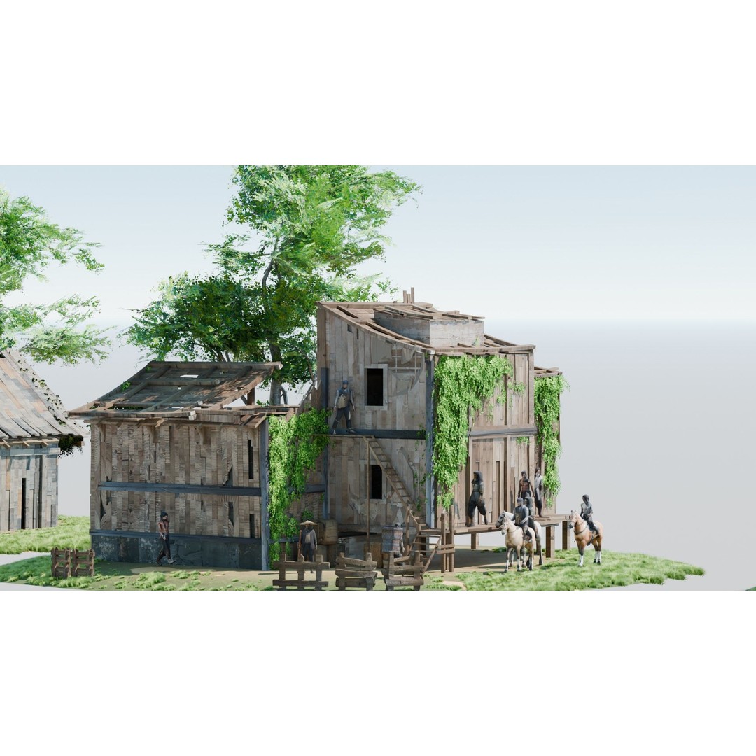 Shanty Town 3D Model – Low Poly Environment with PBR Textures - View 14