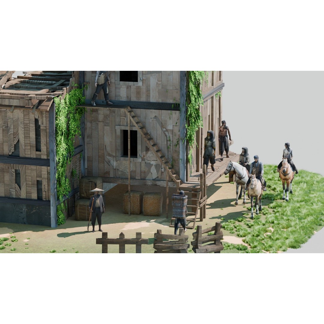 Shanty Town 3D Model – Low Poly Environment with PBR Textures - View 3