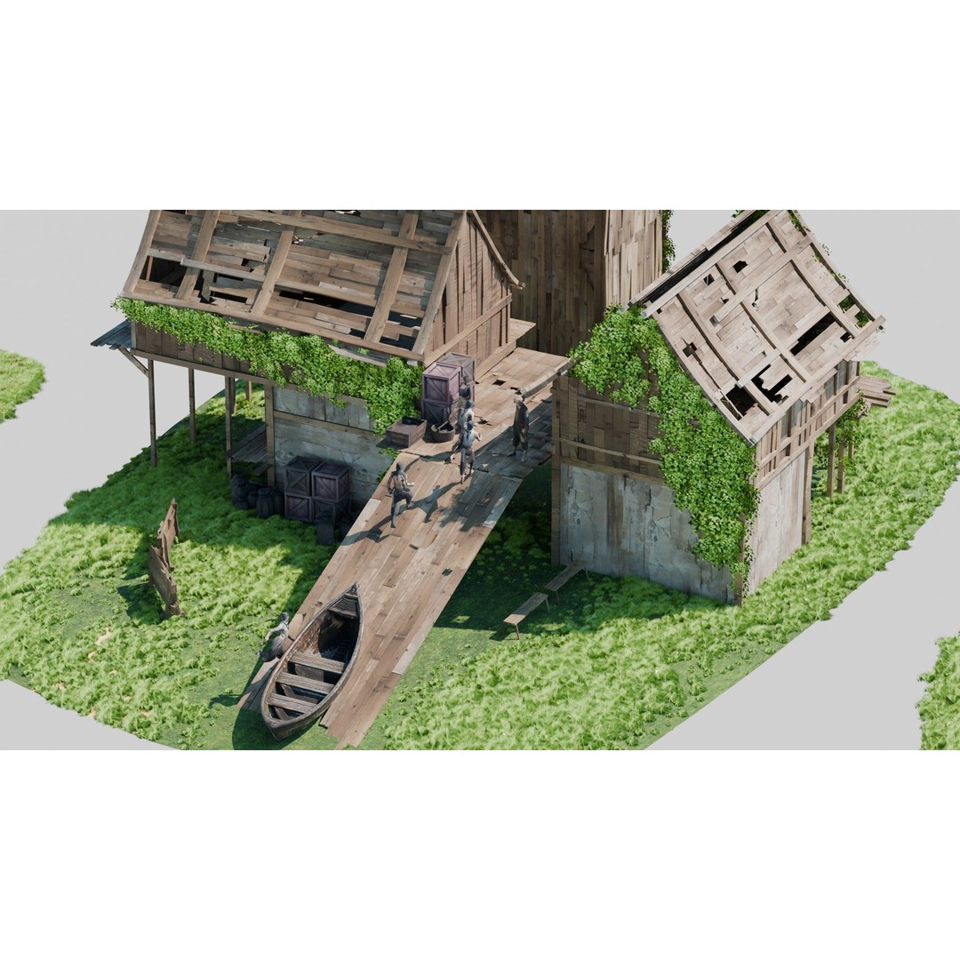 Shanty Town 3D Model – Low Poly Environment with PBR Textures - View 4