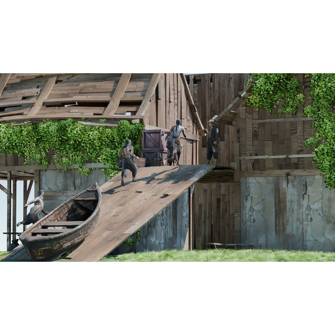Shanty Town 3D Model – Low Poly Environment with PBR Textures - View 5