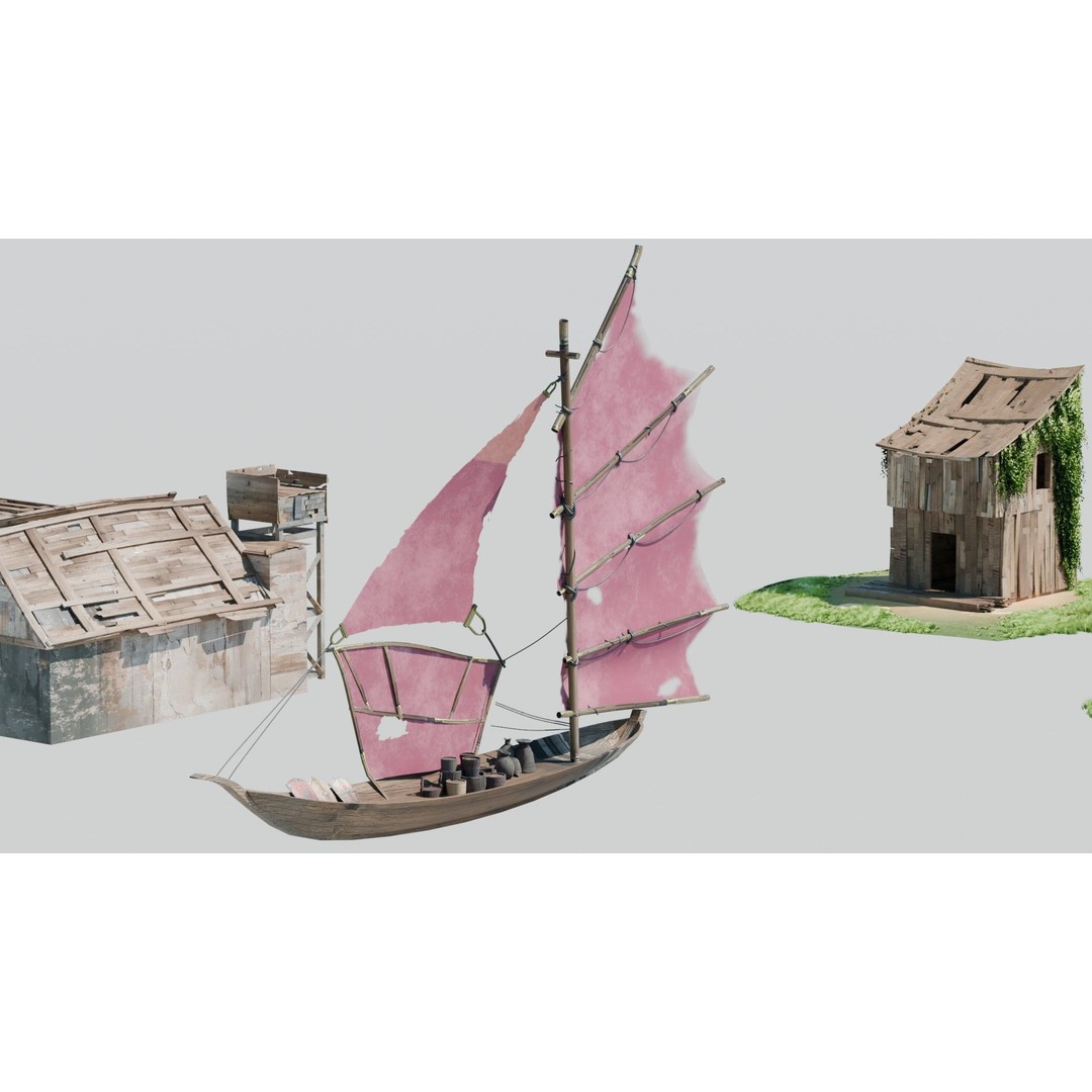 Shanty Town 3D Model – Low Poly Environment with PBR Textures - View 7