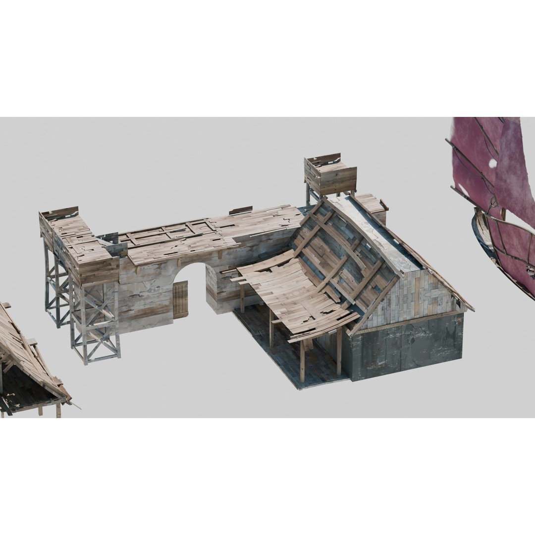 Shanty Town 3D Model – Low Poly Environment with PBR Textures - View 8