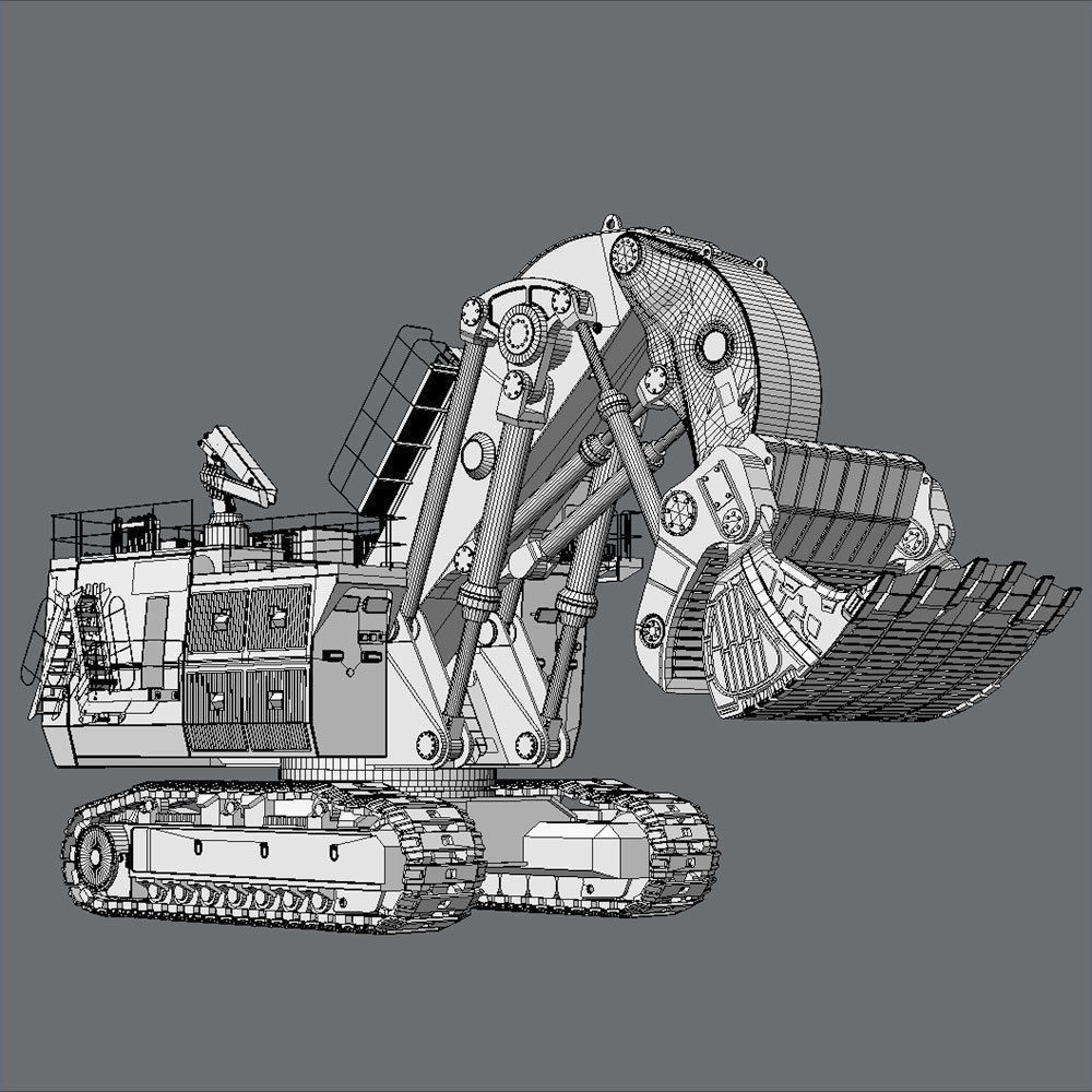 Mining Excavator Cat 6090 FS 3D Model – High Poly PBR Asset, FBX - View 6