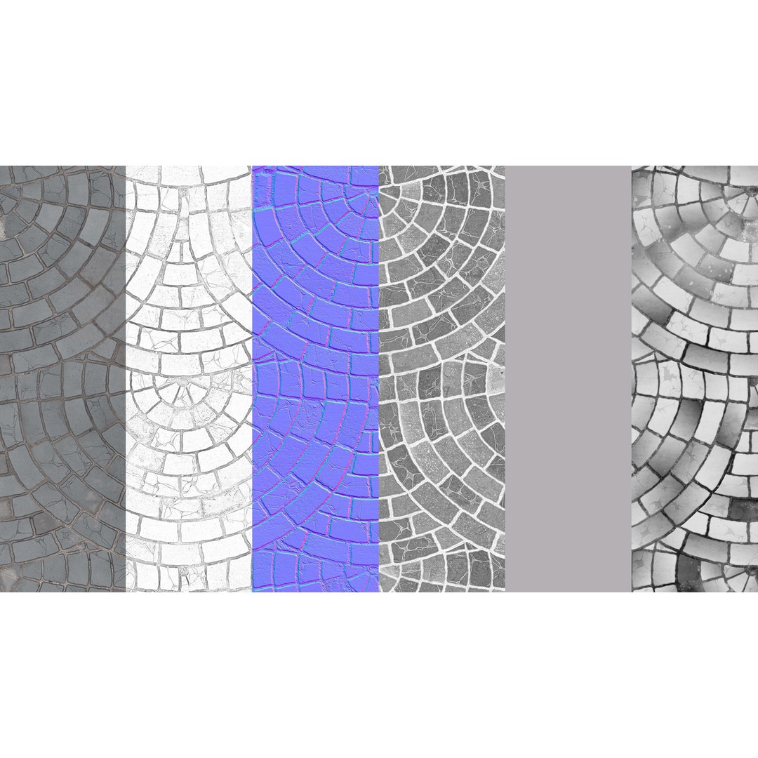 Radial Fan Stone Pavers 3D Model – Seamless PBR Texture for Archviz - View 6