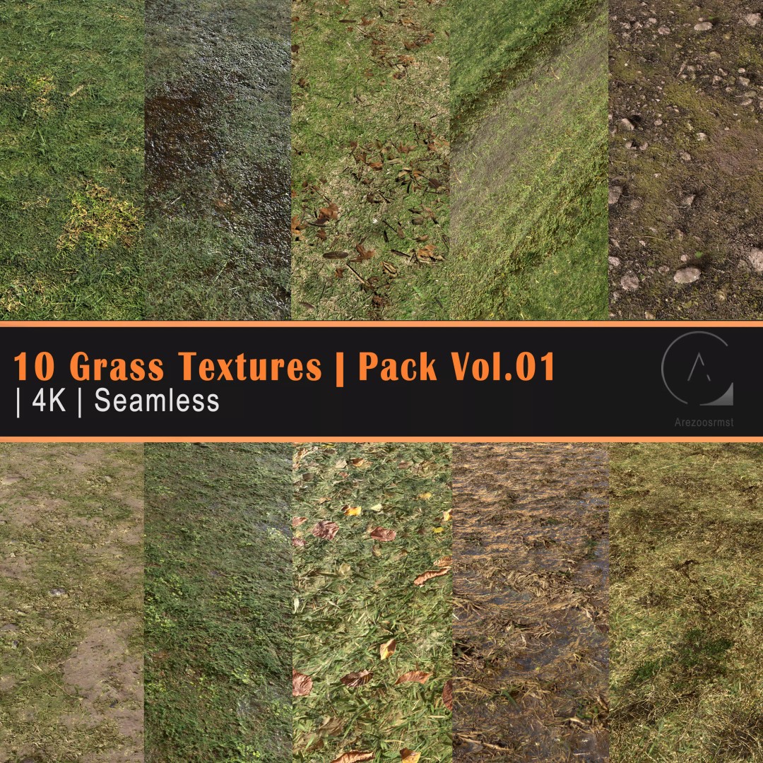 Grass Texture Pack 3D Model – 10 Types of PBR Seamless Textures, 4K - View 2