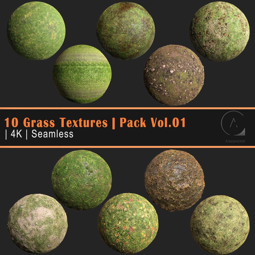 Grass Texture Pack 3D Model – 10 Types of PBR Seamless Textures, 4K - View 3