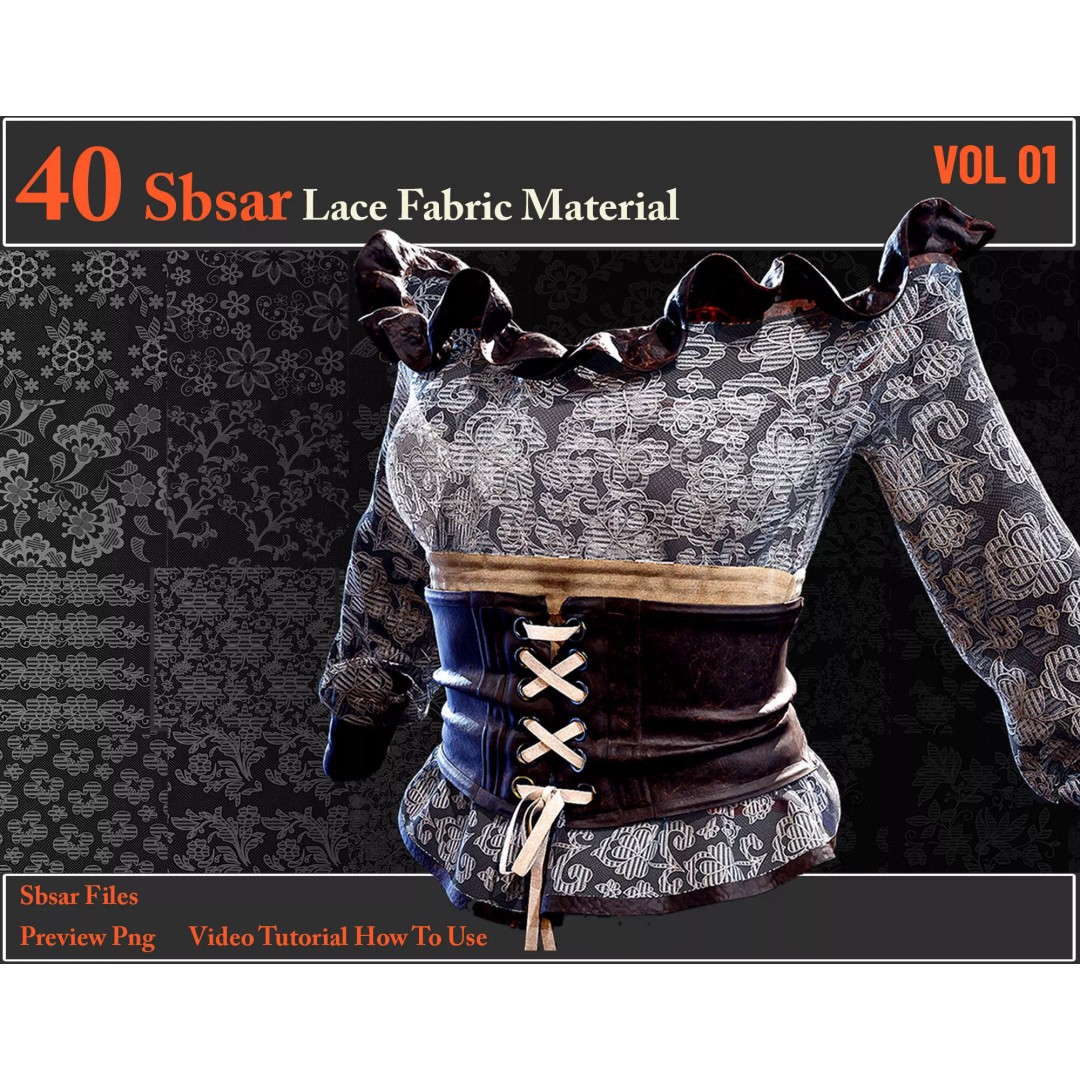 Lace Fabric Material 3D Model – 40 SBSAR Textures for Designers - View 2