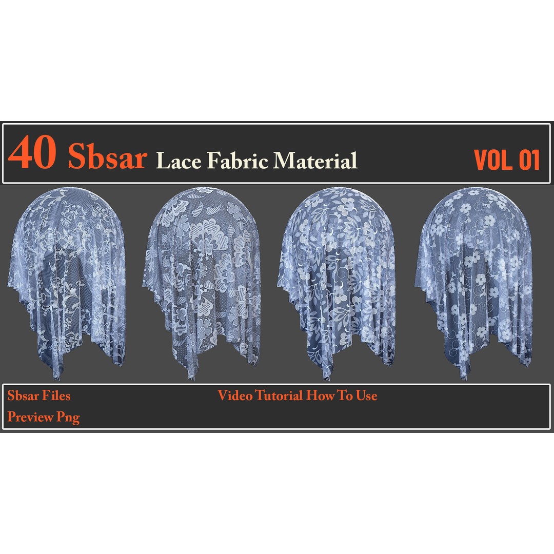Lace Fabric Material 3D Model – 40 SBSAR Textures for Designers - View 3
