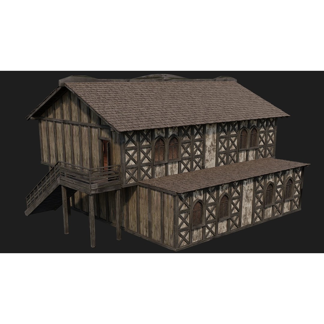 Old Medieval House 3D Model – Low Poly Game Ready with 4K Textures