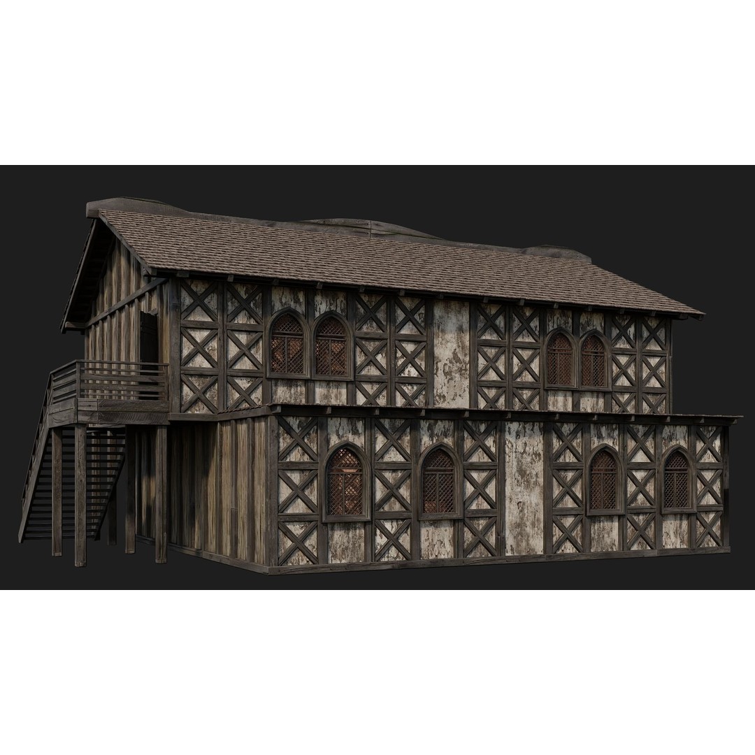 Old Medieval House 3D Model – Low Poly Game Ready with 4K Textures - View 11