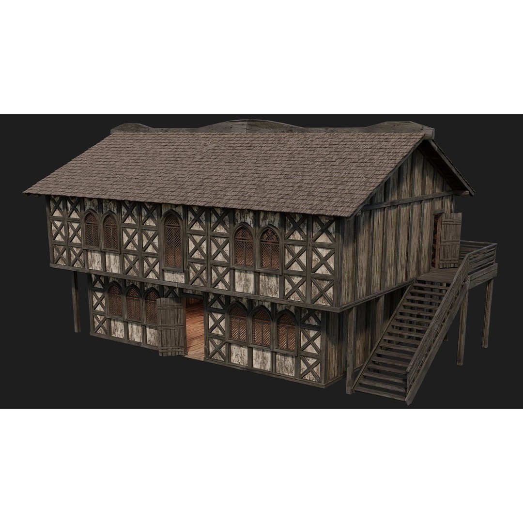 Old Medieval House 3D Model – Low Poly Game Ready with 4K Textures - View 13