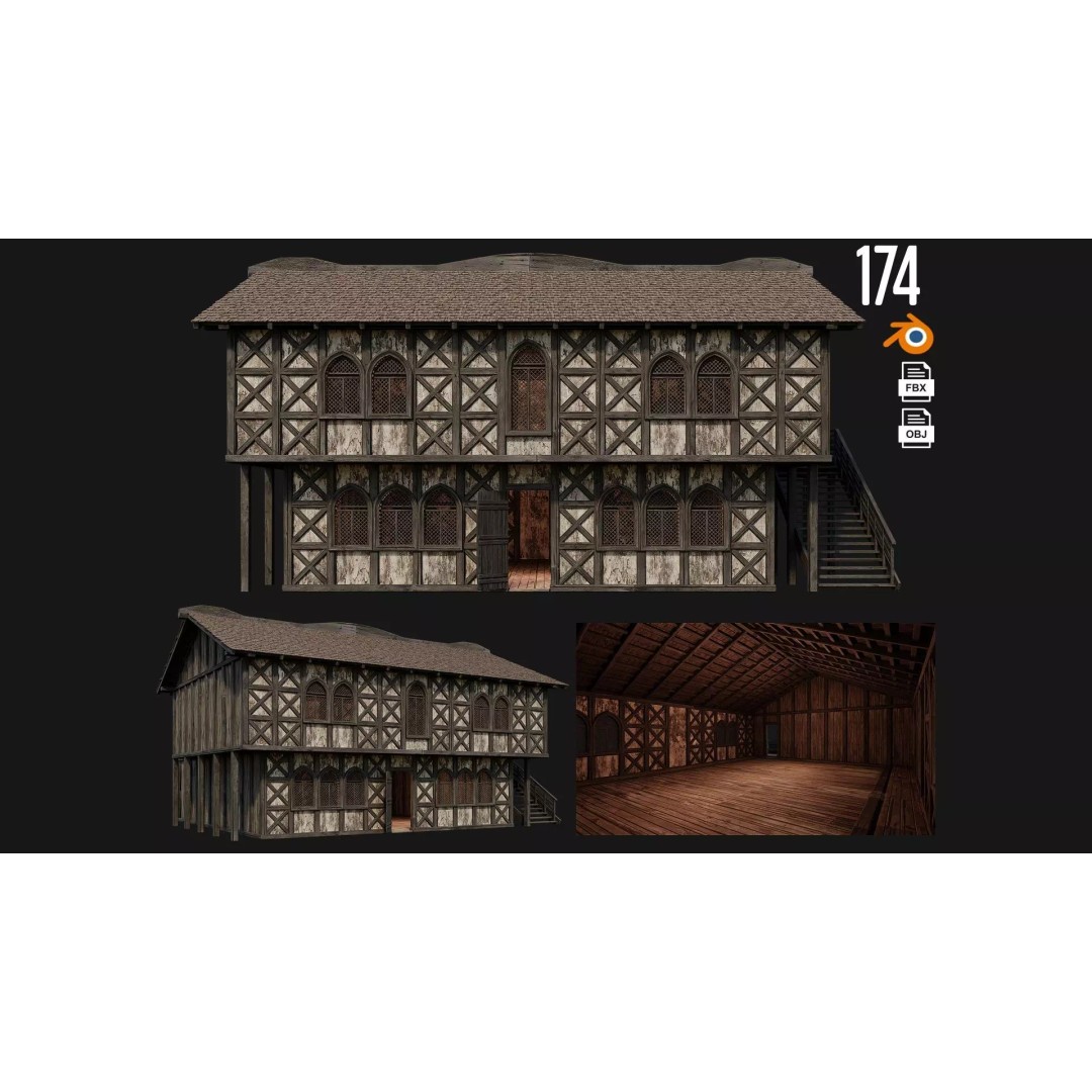 Old Medieval House 3D Model – Low Poly Game Ready with 4K Textures - View 2