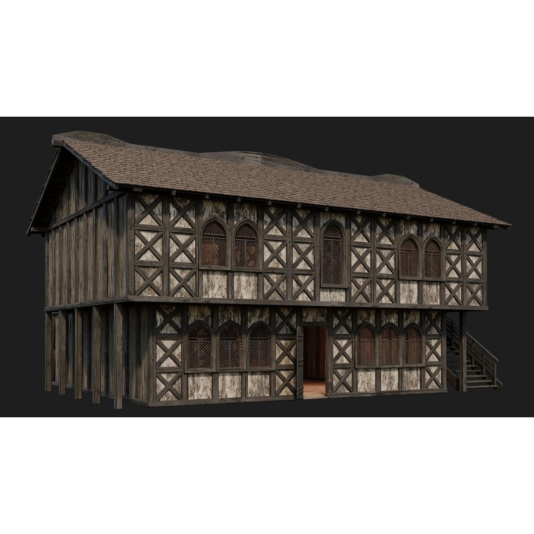 Old Medieval House 3D Model – Low Poly Game Ready with 4K Textures - View 4
