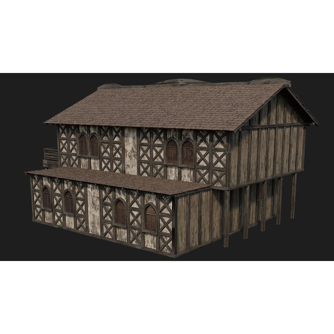 Old Medieval House 3D Model – Low Poly Game Ready with 4K Textures - View 7