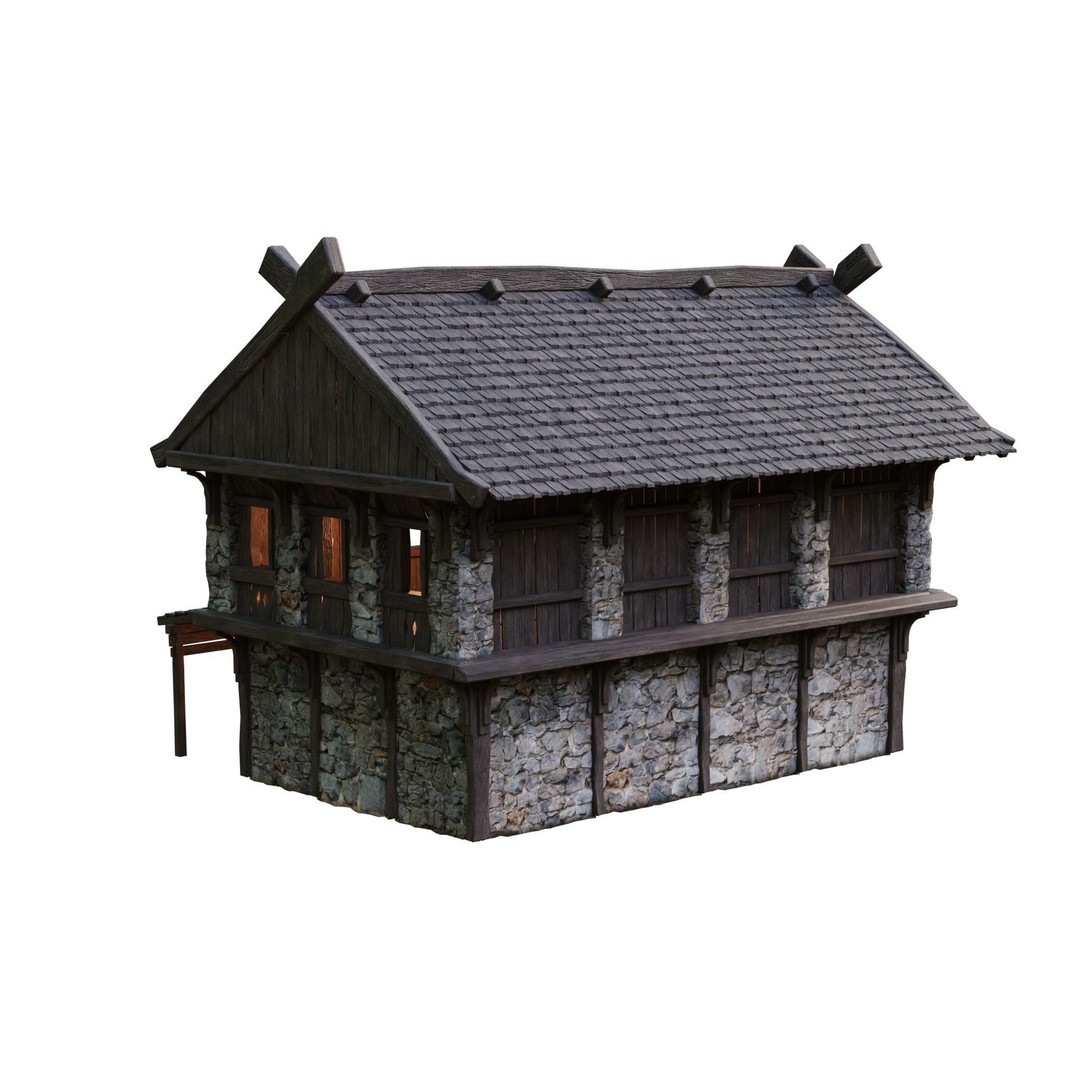 Old Medieval Building 3D Model – Low Poly Game Asset, FBX & OBJ