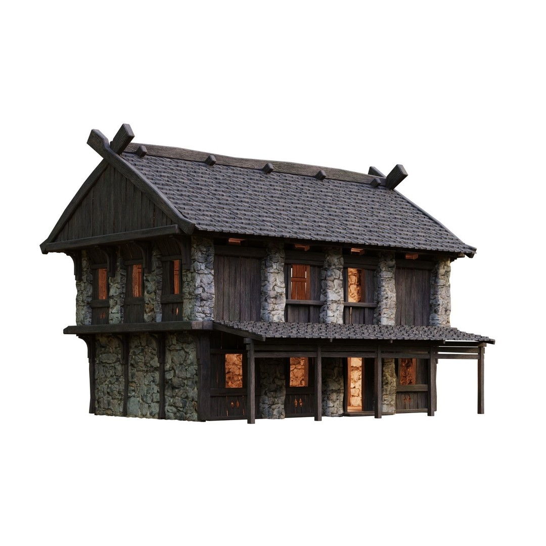 Old Medieval Building 3D Model – Low Poly Game Asset, FBX & OBJ - View 3
