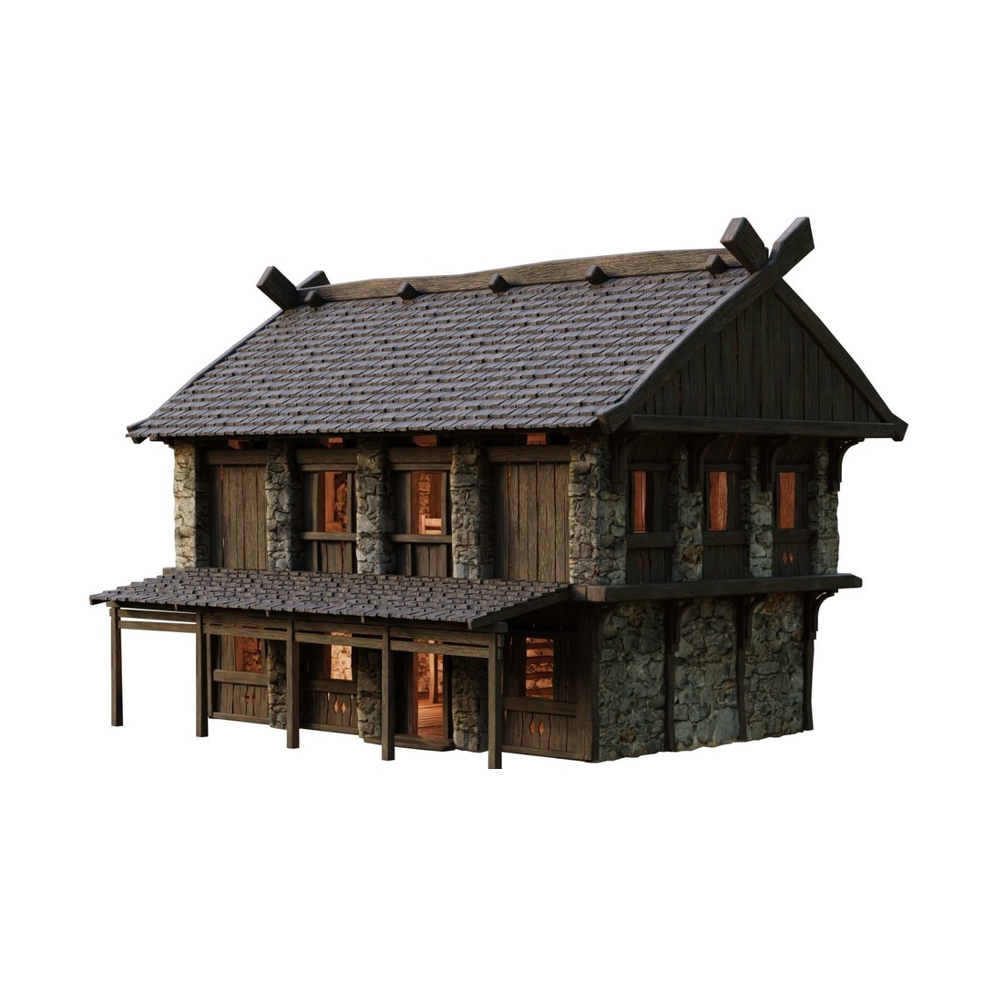 Old Medieval Building 3D Model – Low Poly Game Asset, FBX & OBJ - View 6