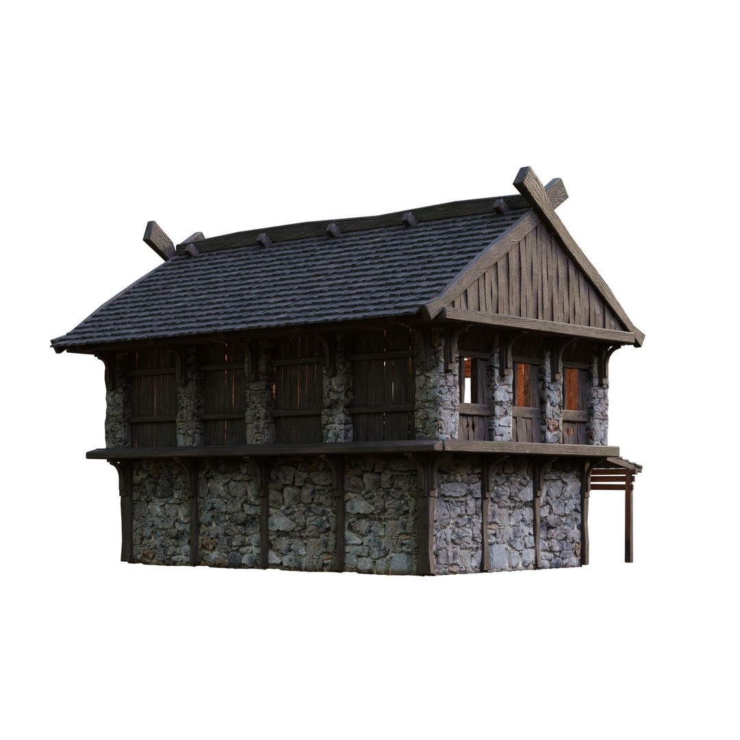 Old Medieval Building 3D Model – Low Poly Game Asset, FBX & OBJ - View 9