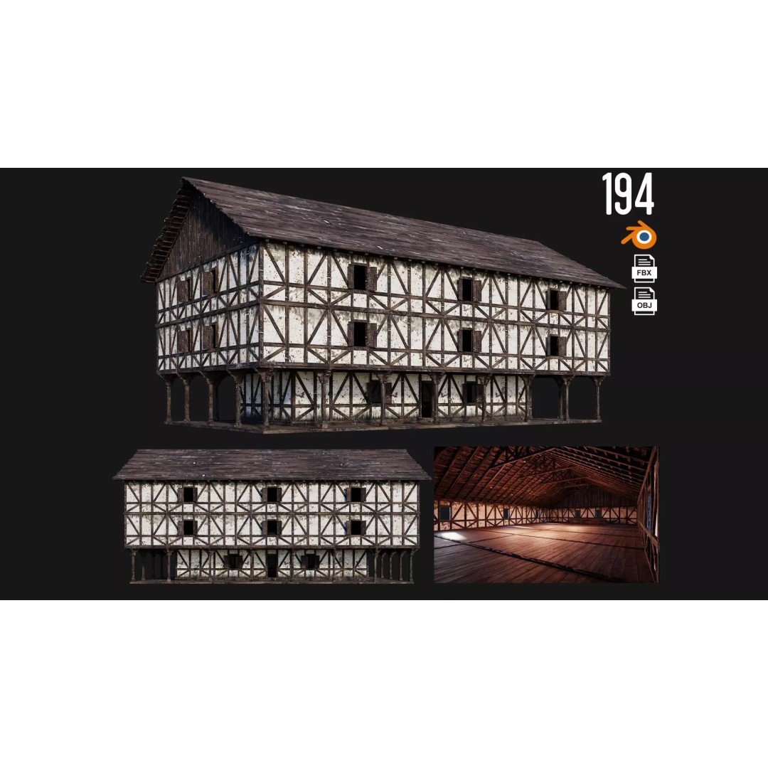 Old Medieval House 3D Model – Low Poly Game Ready Asset, FBX, OBJ - View 2