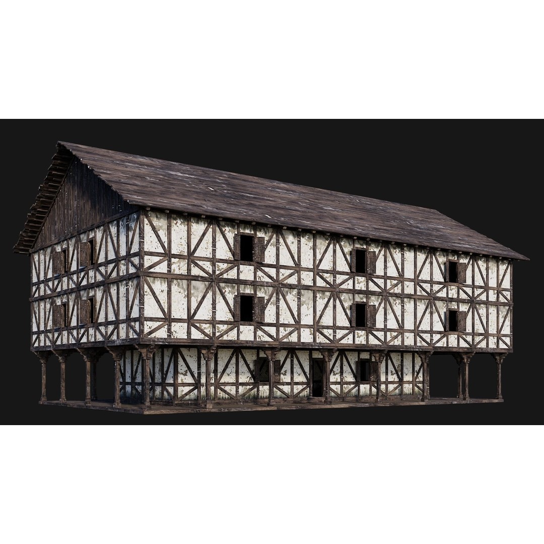 Old Medieval House 3D Model – Low Poly Game Ready Asset, FBX, OBJ - View 3