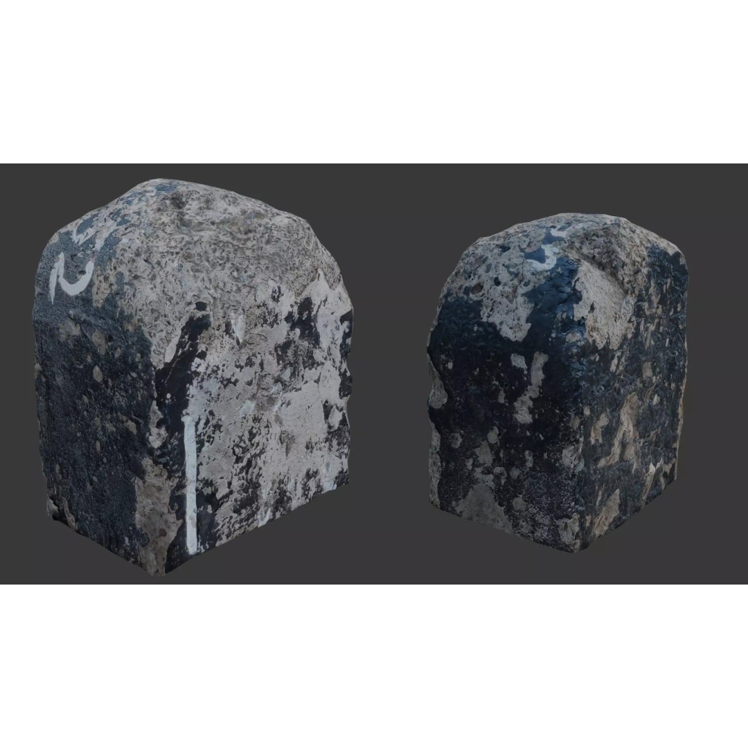 Weathered Concrete Block 3D Model – Low Poly Urban Asset, FBX - View 2