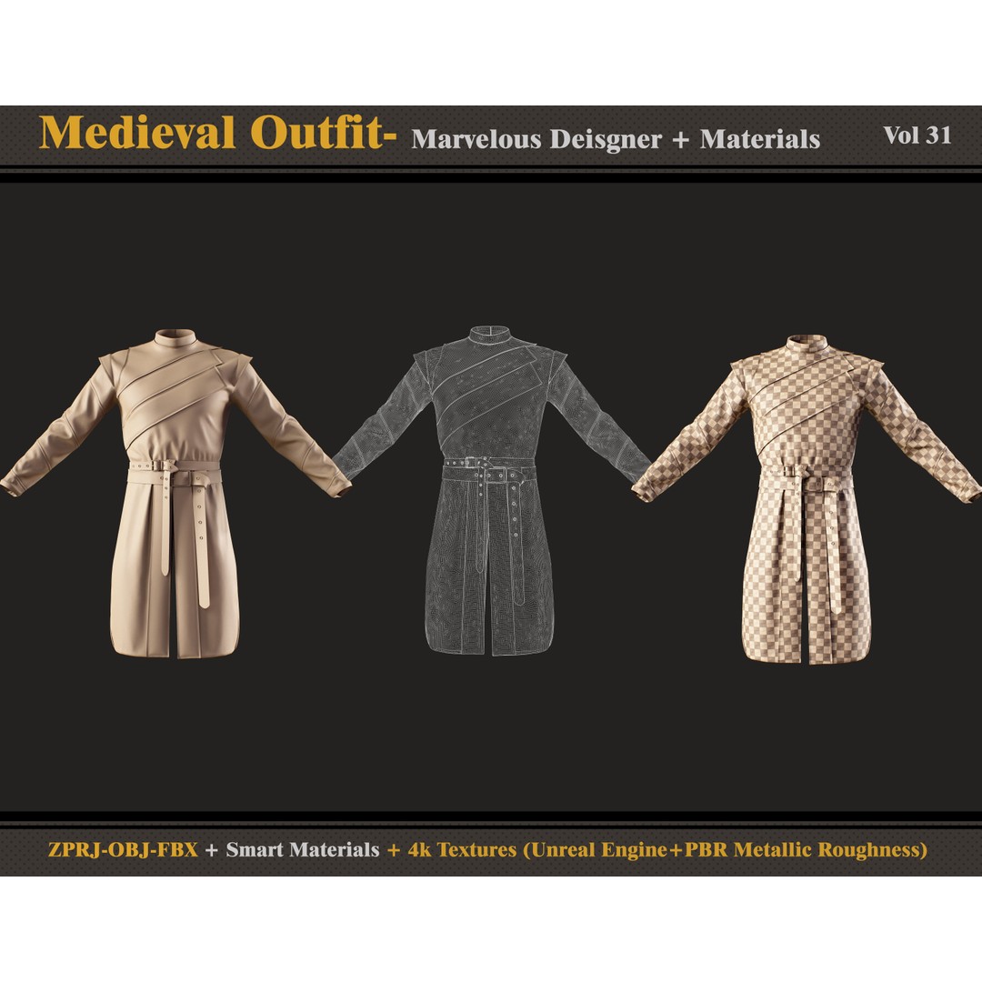 Medieval Outfit 3D Model – Gothic Costume with PBR Textures, FBX & OBJ