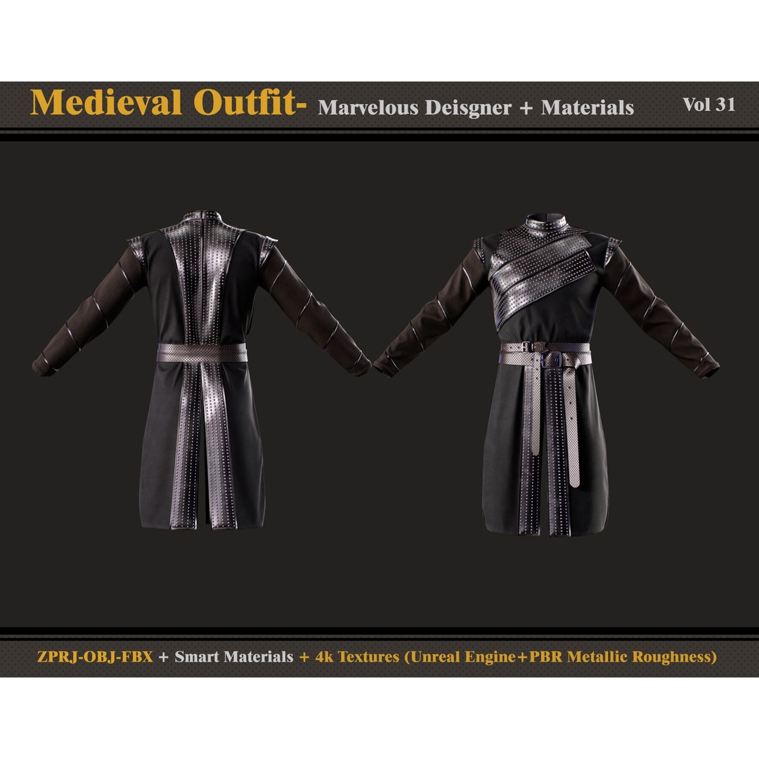 Medieval Outfit 3D Model – Gothic Costume with PBR Textures, FBX & OBJ - View 3