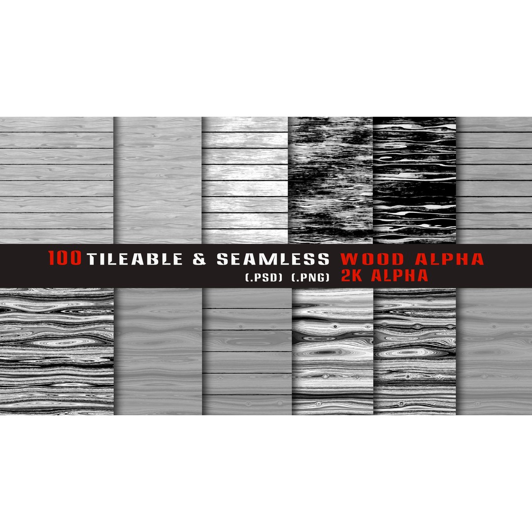 Wood Alpha Brush Set 3D Model – 100 Tileable Seamless Textures, PNG & PSD - View 10