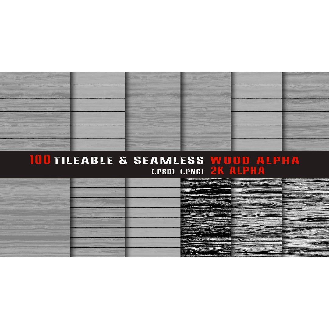 Wood Alpha Brush Set 3D Model – 100 Tileable Seamless Textures, PNG & PSD - View 11